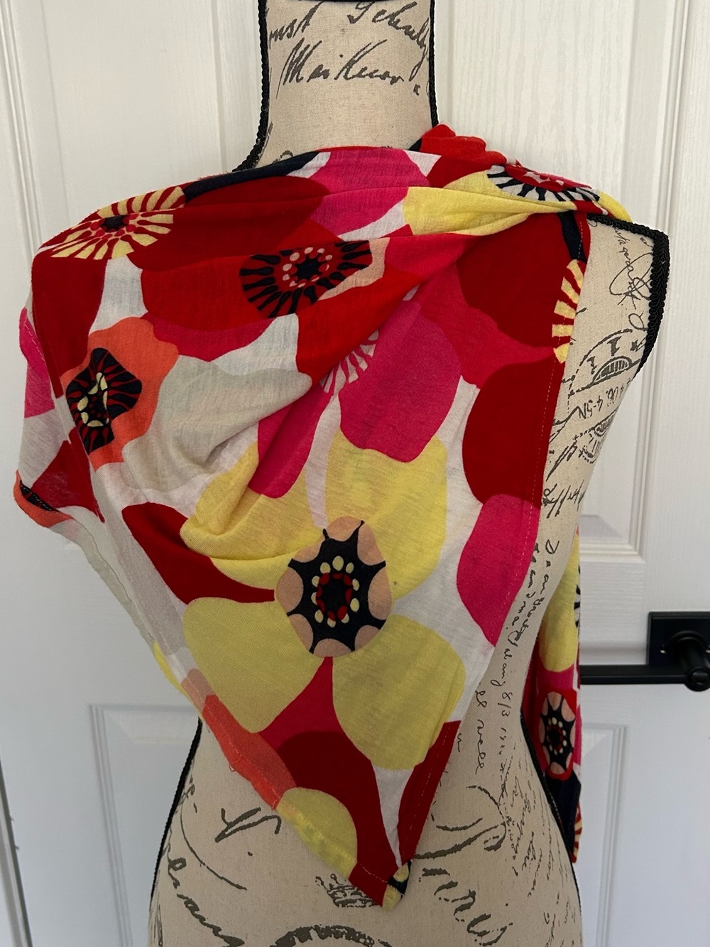 Floral Lightweight Accessory Scarf in Red, Pink & Yellow - wrap shawl scarf